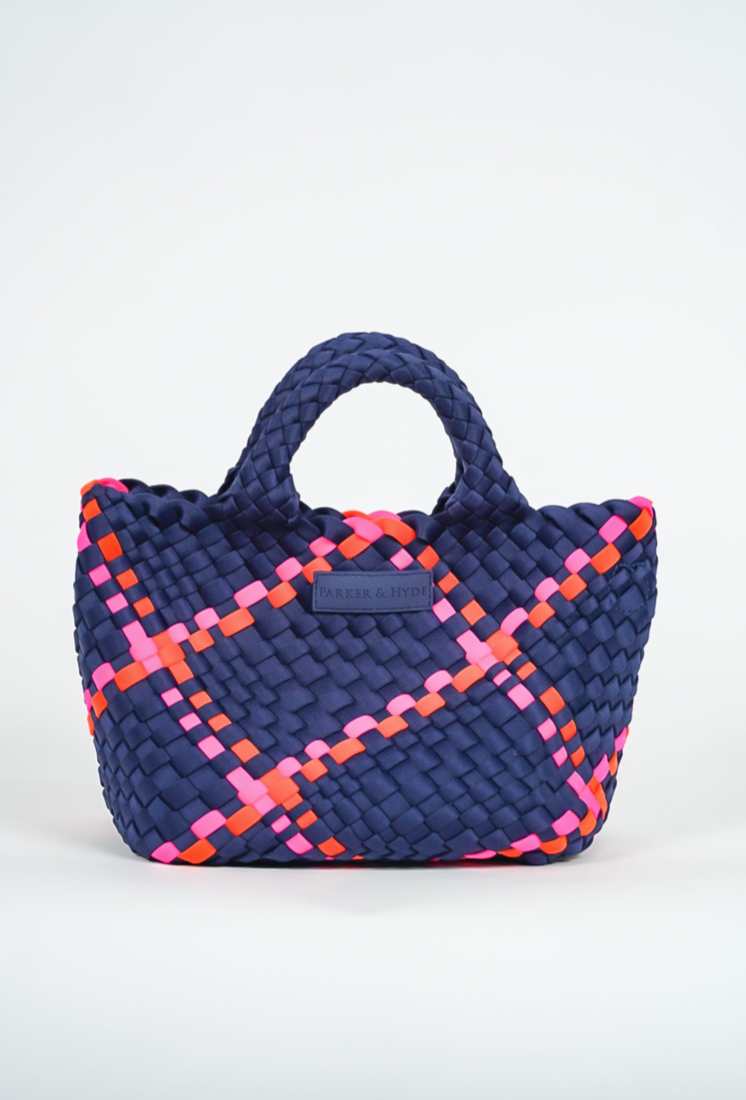 2way color mini totebag / Navy×Pink Woven Mini Tote in Navy Multi — Parker & Hyde